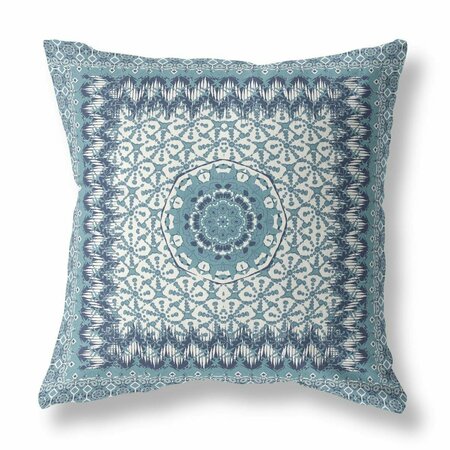 PALACEDESIGNS 20 in. Holy Floral Indoor & Outdoor Throw Pillow Light Blue & White PA3684159